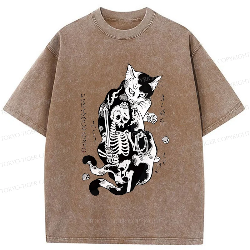 Tokyo-Tiger Tattooed Cat Washed T-Shirt