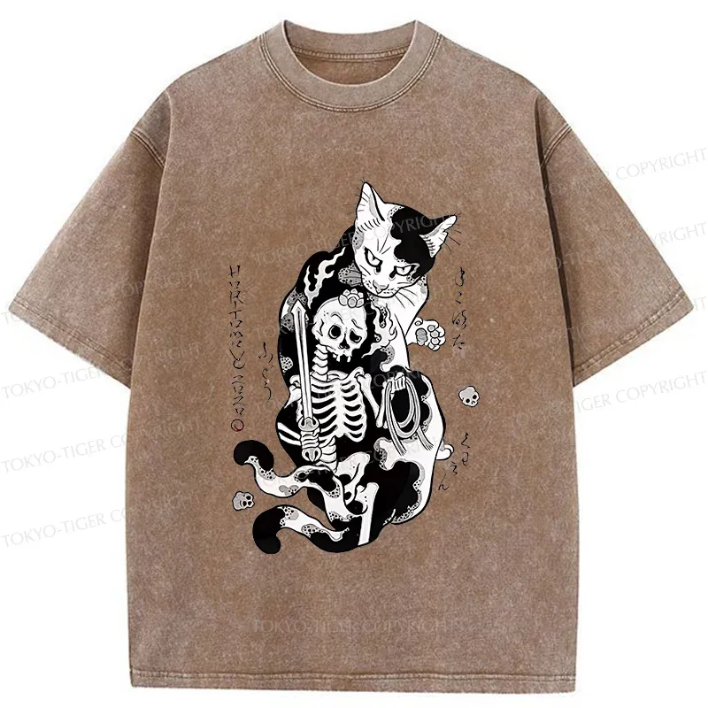 Tokyo-Tiger Tattooed Cat Washed T-Shirt
