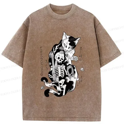 Tokyo-Tiger Tattooed Cat Washed T-Shirt