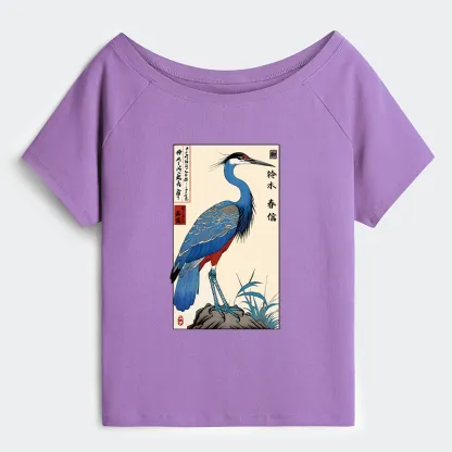 Tokyo-Tiger Colorful Crane Off Shoulder T-Shirt