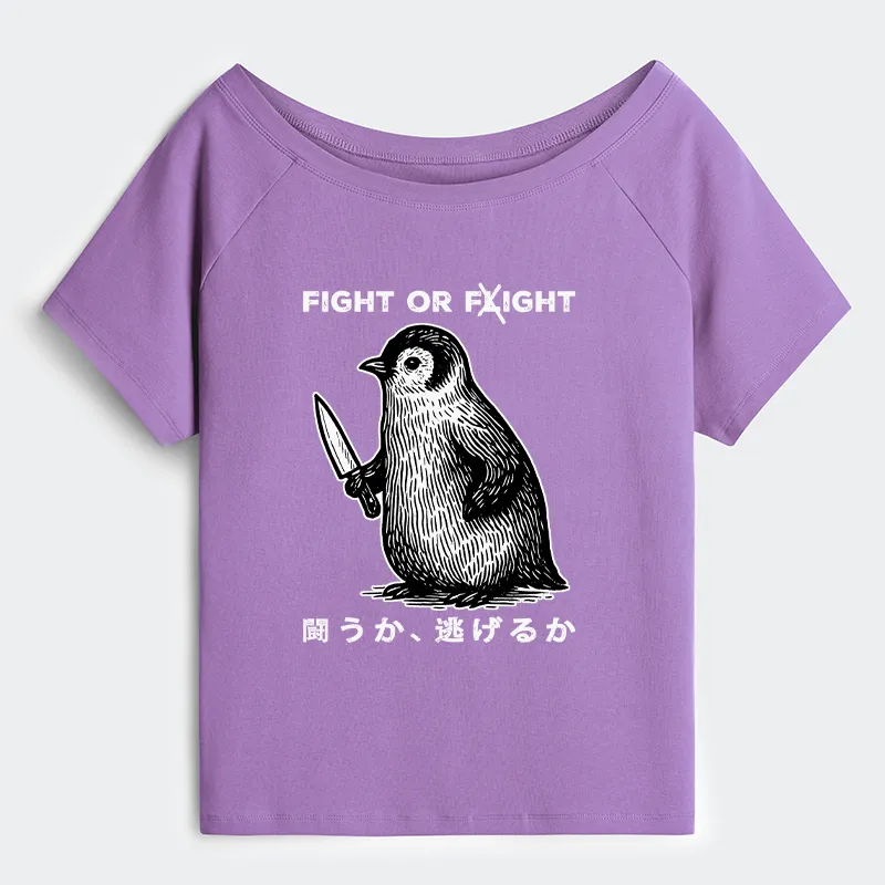 Tokyo-Tiger Funny Fight Or Flight Off Shoulder T-Shirt