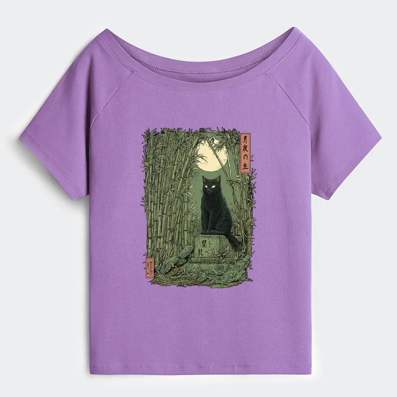 Tokyo-Tiger Black Cat In The Bamboo Forest Off Shoulder T-Shirt