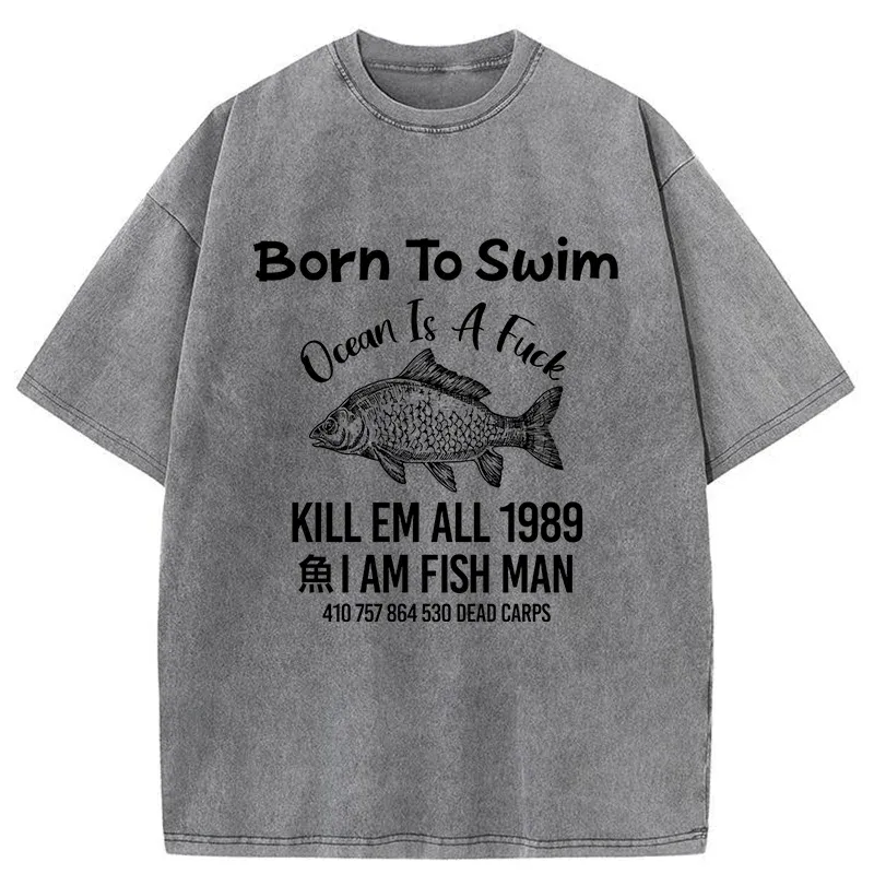 Tokyo-Tiger Born To Swim Funny Washed T-Shirt