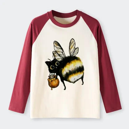 Tokyo-Tiger Cute Catbee Butt Raglan Long Sleeve T-shirt