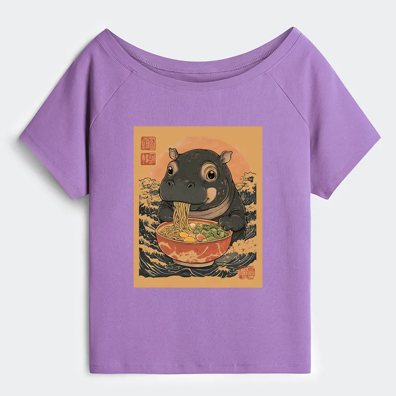 Tokyo-Tiger Moo Deng Eat Ramen Off Shoulder T-Shirt