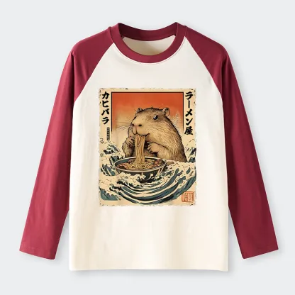 Tokyo-Tiger Hamster Eating Ramen Raglan Long Sleeve T-shirt