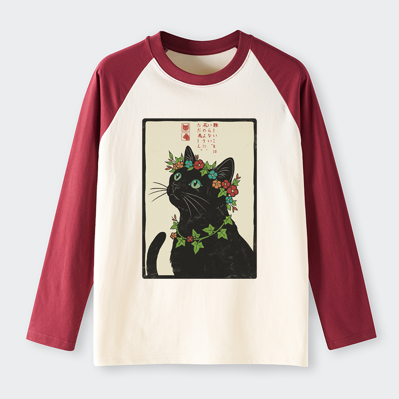 Tokyo-Tiger The Flower-Crowned Cat Raglan Long Sleeve T-shirt