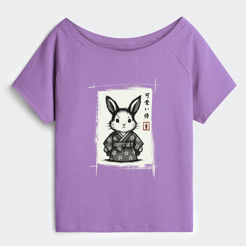 Tokyo-Tiger Woodcut Bunny Off Shoulder T-Shirt