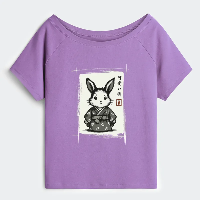 Tokyo-Tiger Woodcut Bunny Off Shoulder T-Shirt