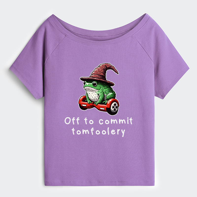 Tokyo-Tiger Japanese Frog Riding A Balance Scooter Off Shoulder T-Shirt