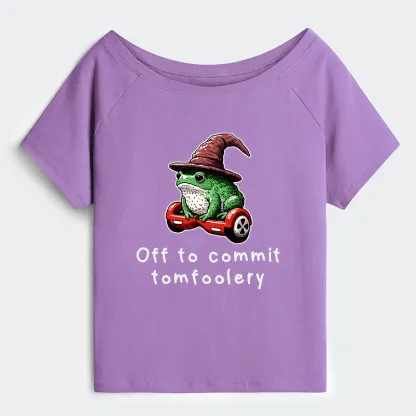 Tokyo-Tiger Japanese Frog Riding A Balance Scooter Off Shoulder T-Shirt