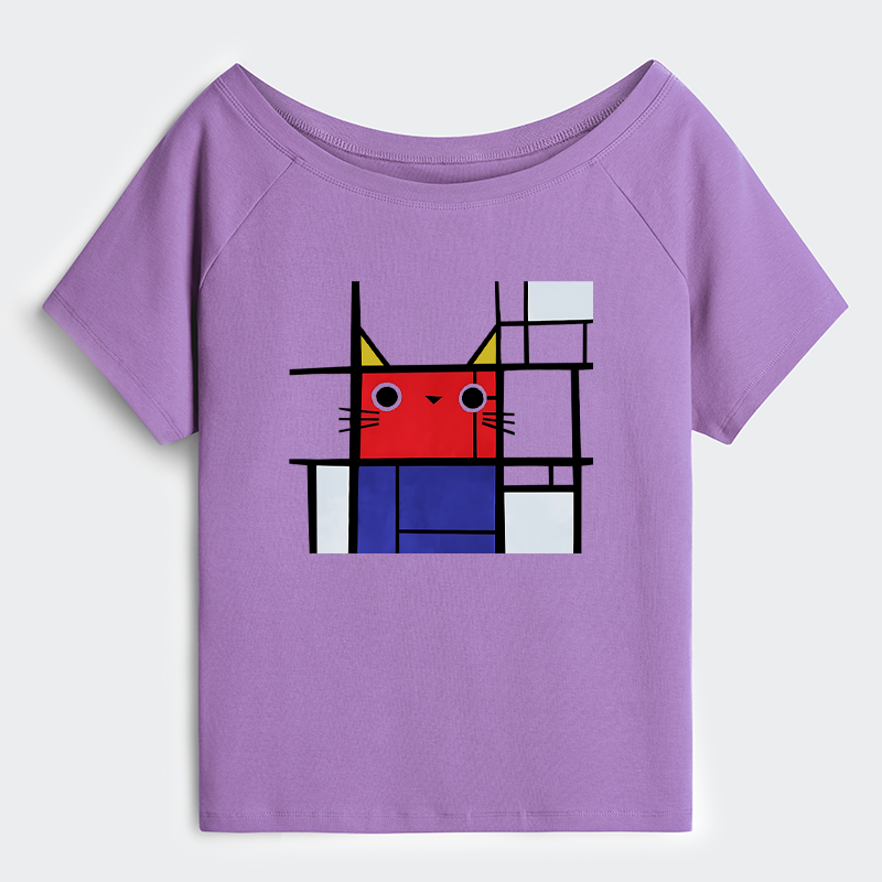 Tokyo-Tiger Abstract Art Cat Off Shoulder T-Shirt