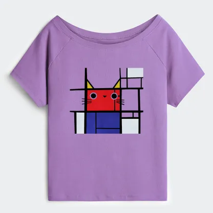 Tokyo-Tiger Abstract Art Cat Off Shoulder T-Shirt