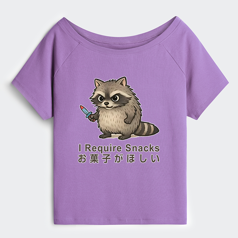Tokyo-Tiger Raccoons Need Snacks Funny Off Shoulder T-Shirt