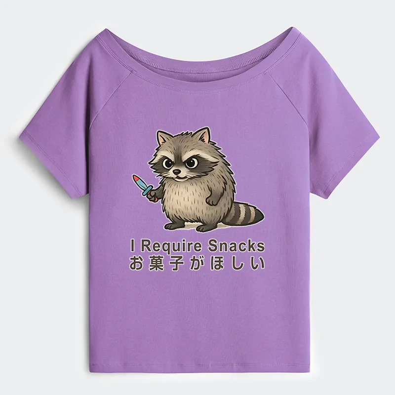 Tokyo-Tiger Raccoons Need Snacks Funny Off Shoulder T-Shirt