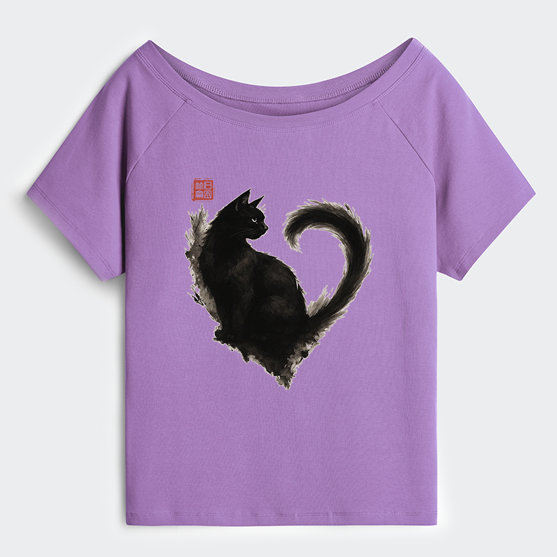Tokyo-Tiger Funny Heart-Shaped Ink Off Shoulder T-Shirt