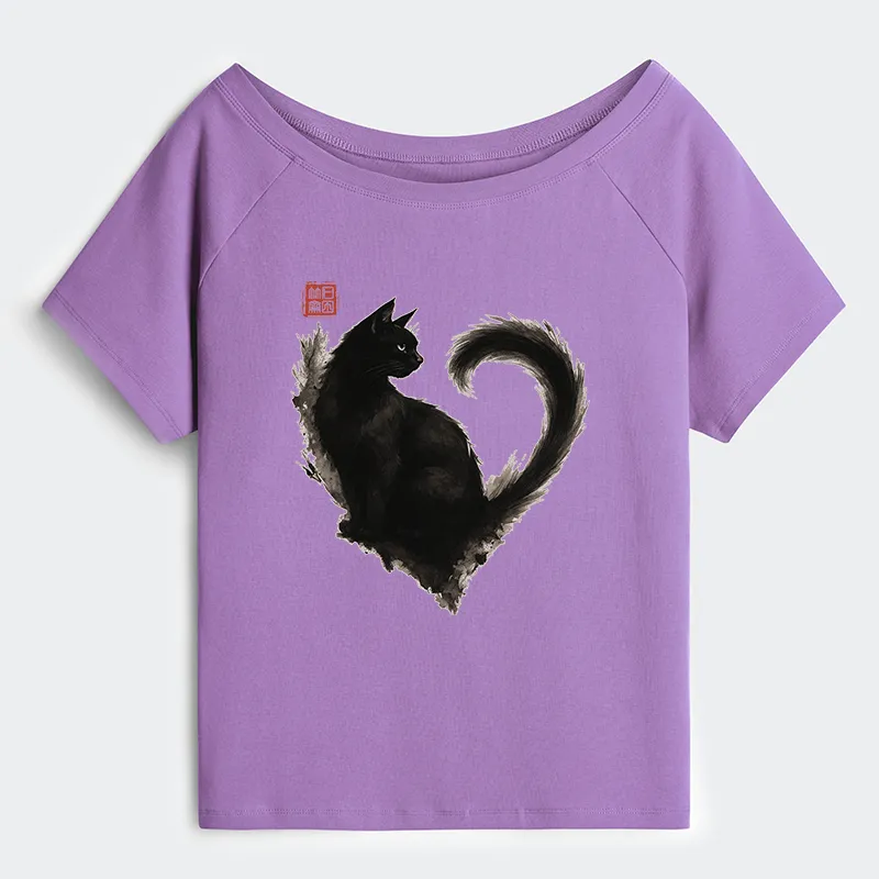 Tokyo-Tiger Funny Heart-Shaped Ink Off Shoulder T-Shirt