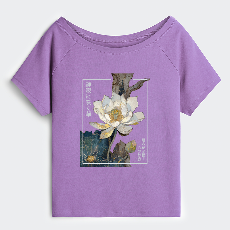 Tokyo-Tiger Blooming Lotus Japan Off Shoulder T-Shirt