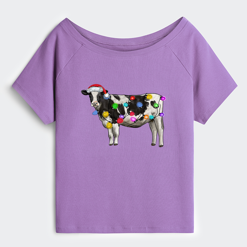 Tokyo-Tiger Christmas Cow Off Shoulder T-Shirt