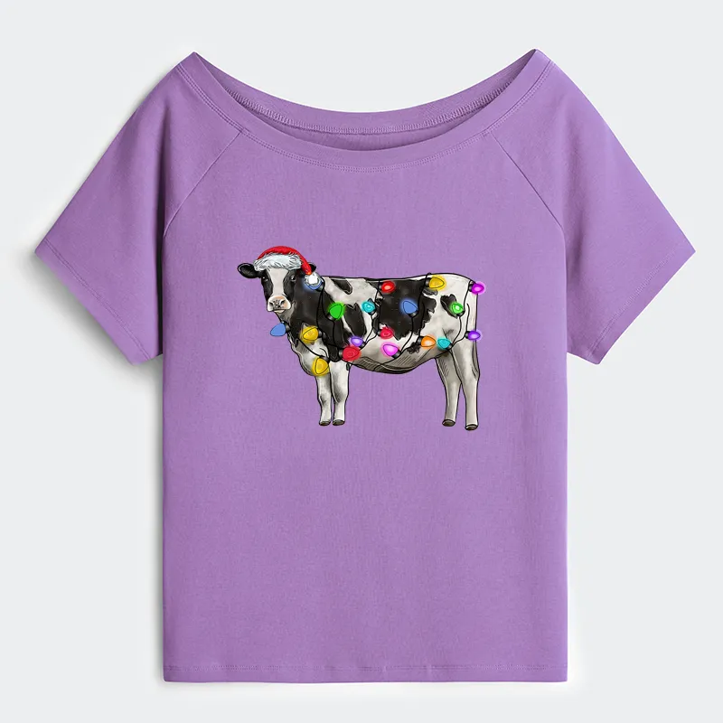 Tokyo-Tiger Christmas Cow Off Shoulder T-Shirt