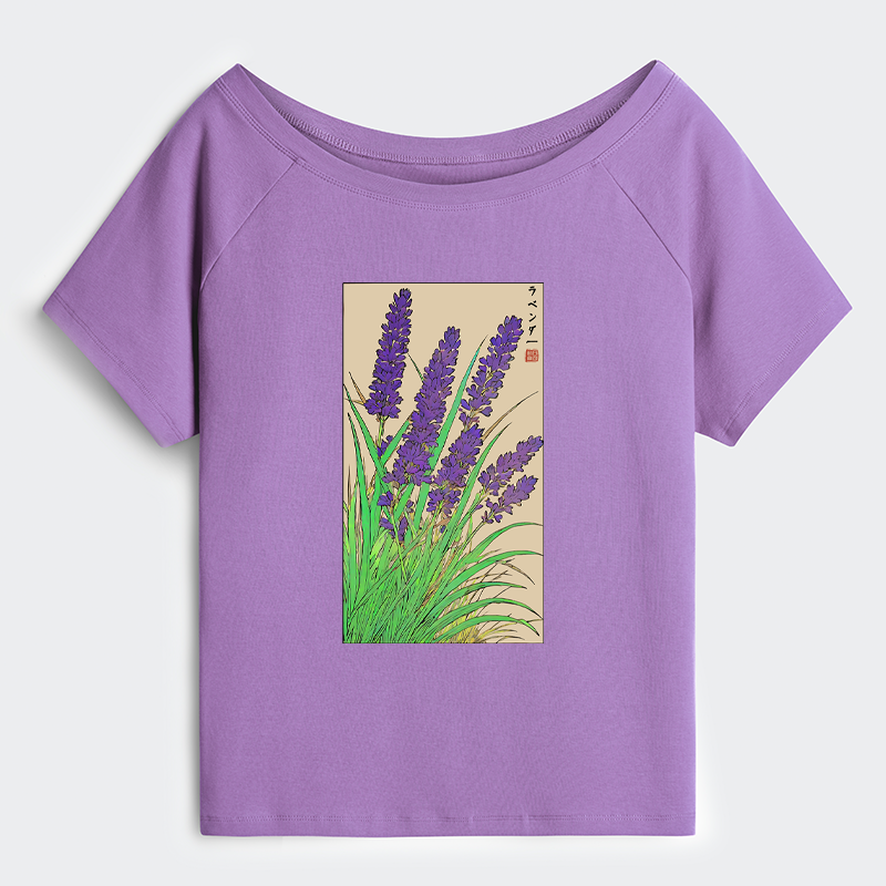 Tokyo-Tiger Japanese Lavender Off Shoulder T-Shirt