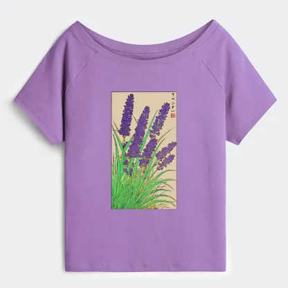 Tokyo-Tiger Japanese Lavender Off Shoulder T-Shirt
