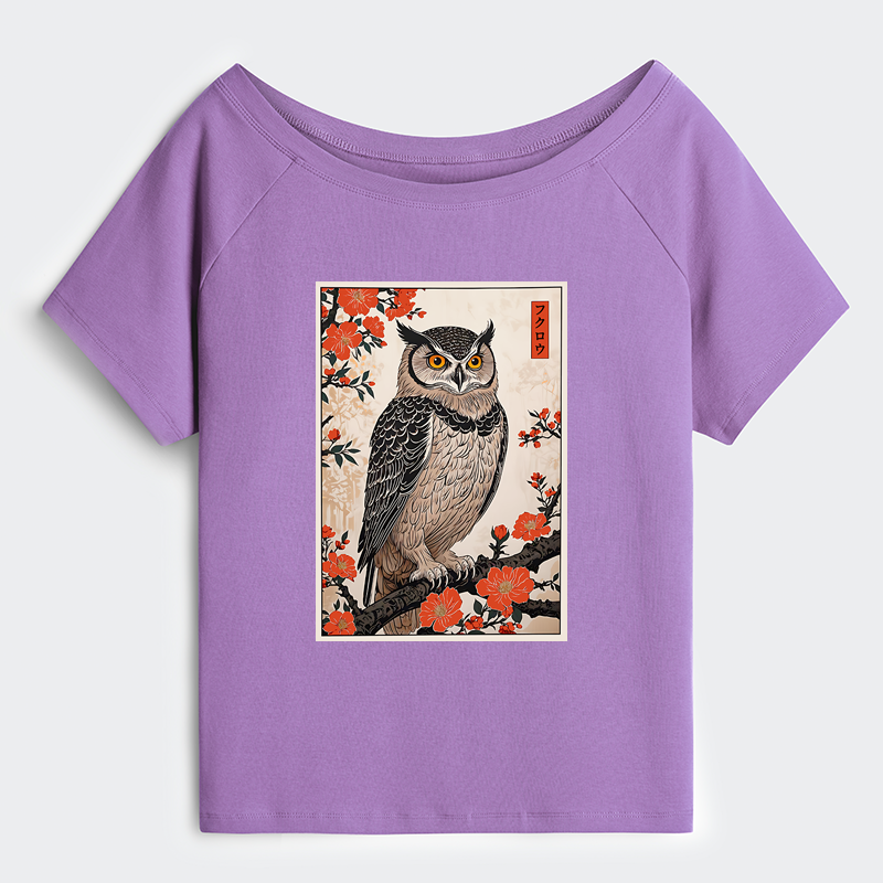 Tokyo-Tiger Vintage Japanese Owl Off Shoulder T-Shirt