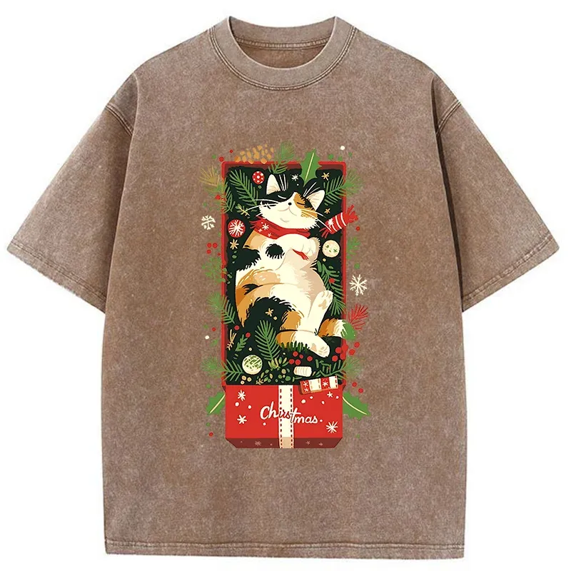 Tokyo-Tiger Christmas Gift Cat Washed T-Shirt