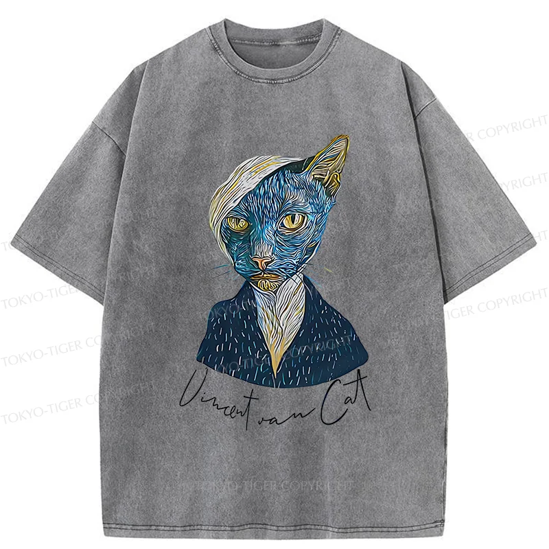 Tokyo-Tiger Van Gogh's Self-portrait Cat Washed T-Shirt