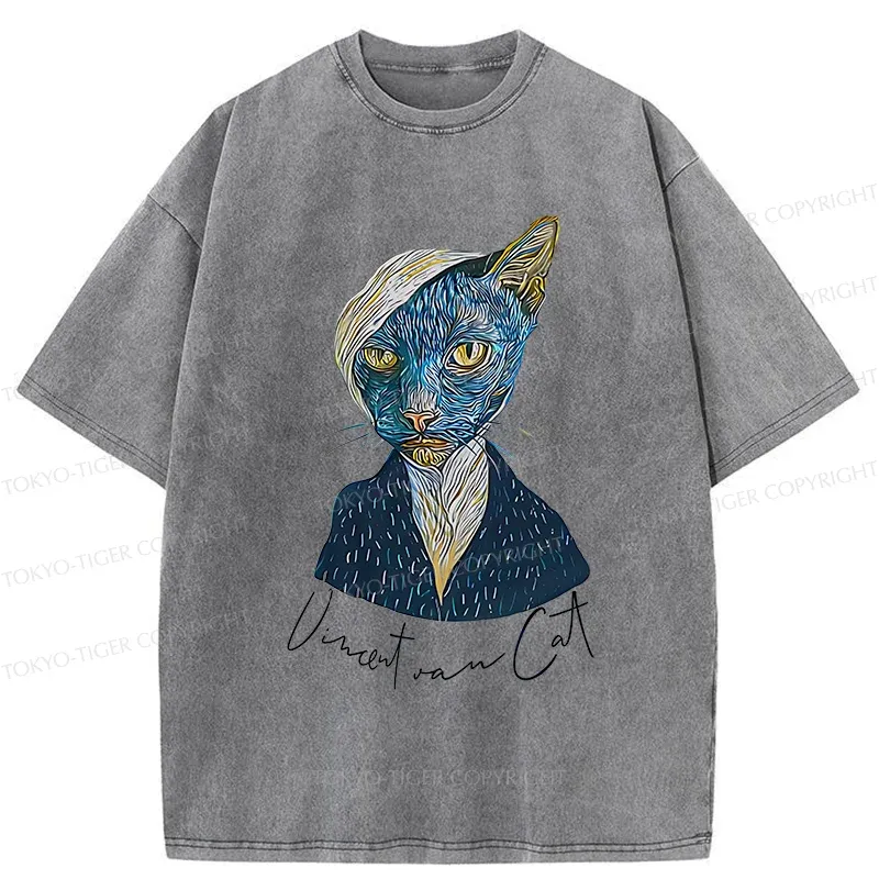 Tokyo-Tiger Van Gogh's Self-portrait Cat Washed T-Shirt