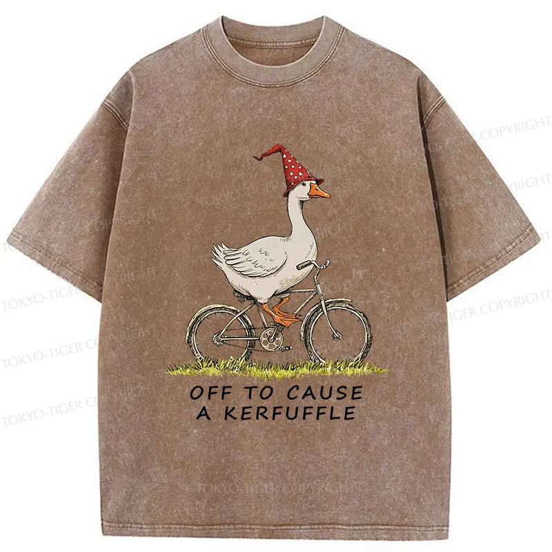Tokyo-Tiger Stupid Goose Riding A Bicycle Washed T-Shirt