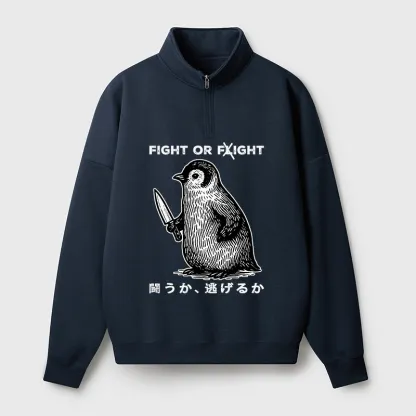 Tokyo-Tiger Funny Fight Or Flight Half Zip Fleece Sweatshirt