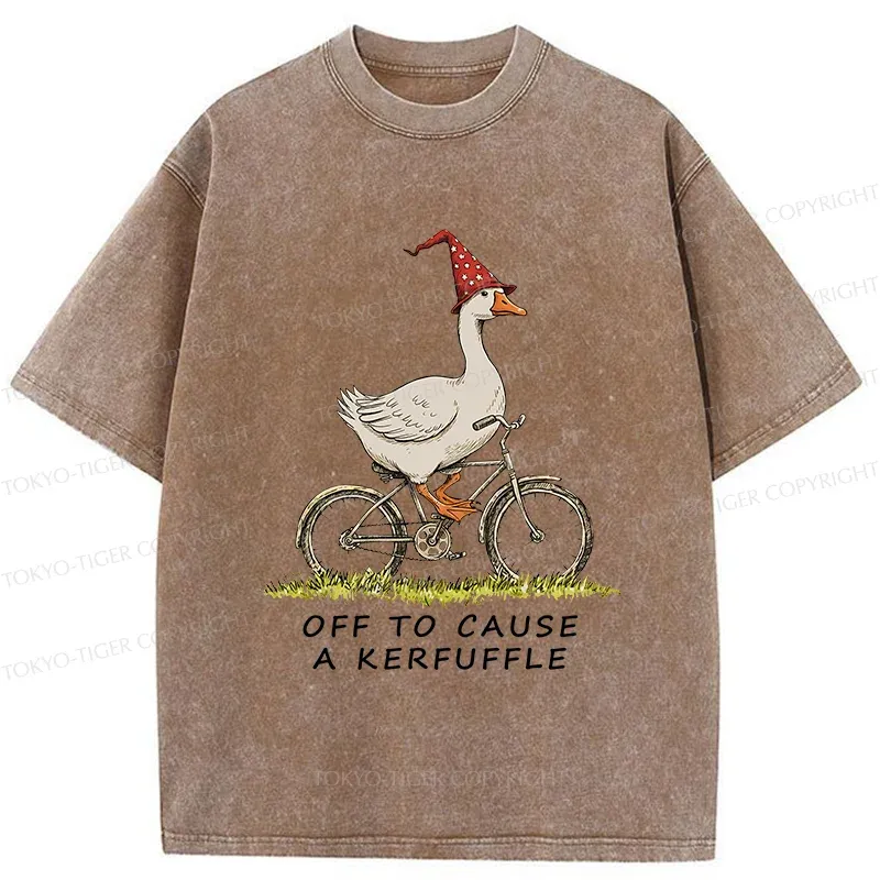 Tokyo-Tiger Stupid Goose Riding A Bicycle Washed T-Shirt