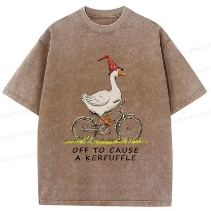 Tokyo-Tiger Stupid Goose Riding A Bicycle Washed T-Shirt