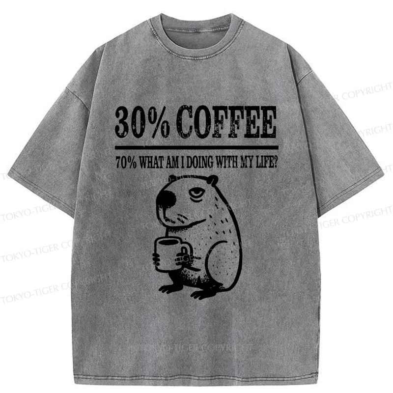 Tokyo-Tiger Capybara Drinking Coffee Washed T-Shirt