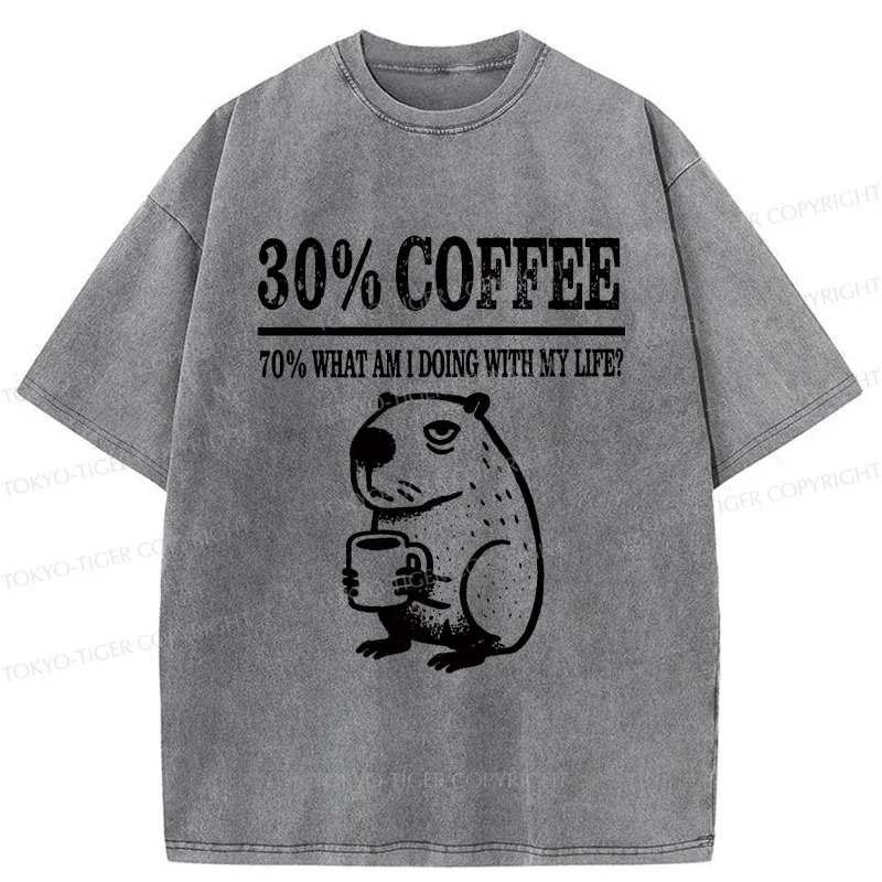 Tokyo-Tiger Capybara Drinking Coffee Washed T-Shirt