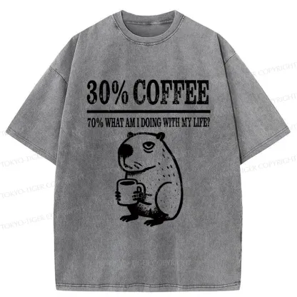 Tokyo-Tiger Capybara Drinking Coffee Washed T-Shirt
