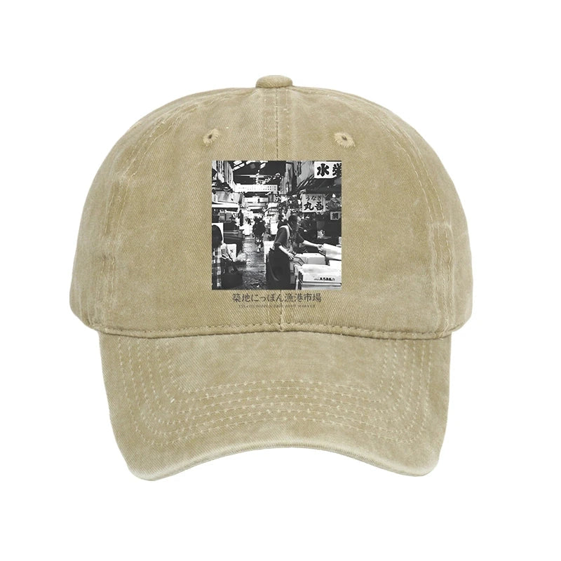 Tokyo-Tiger Tsukiji Fish Market Photo Washed Cap