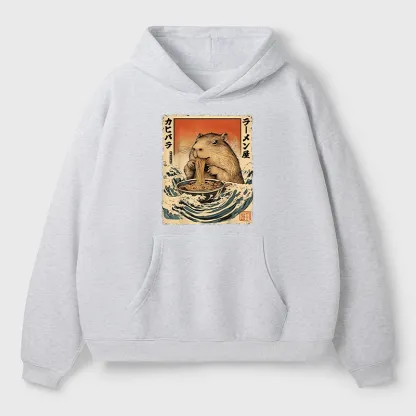 Tokyo-Tiger Hamster Eating Ramen Fleece Hoodie