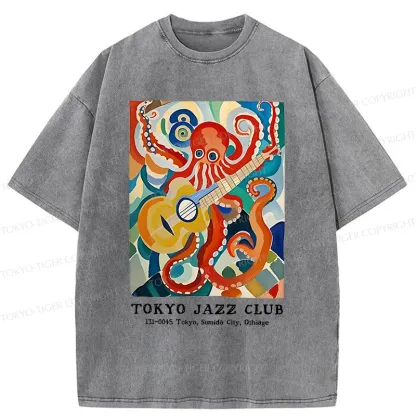 Tokyo-Tiger Japanese Octopus Playing Guitar Washed T-Shirt