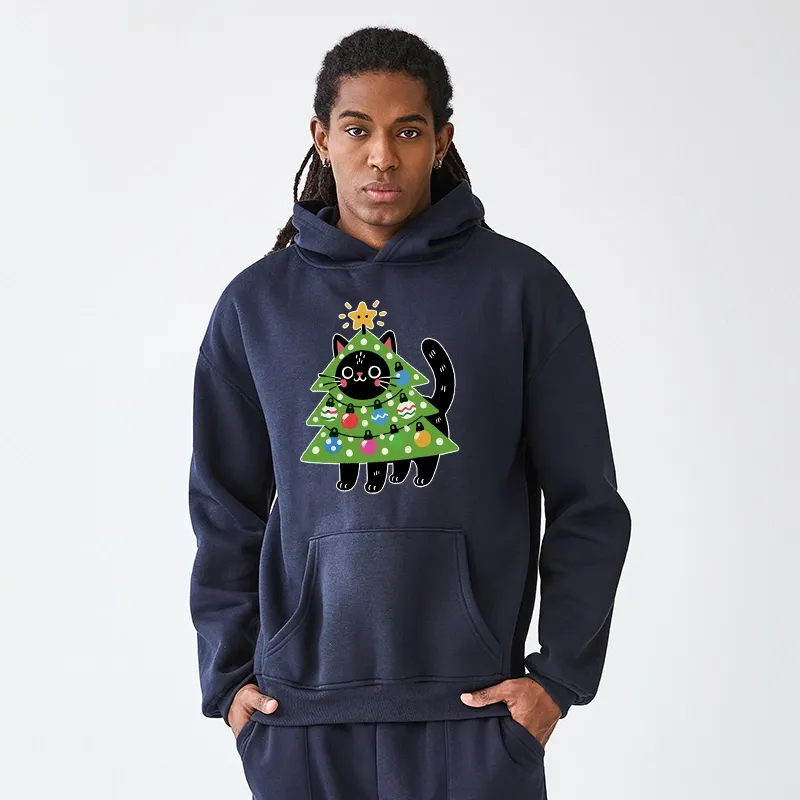 Tokyo-Tiger Christmas Tree Cat Aldult Fleece Hoodie