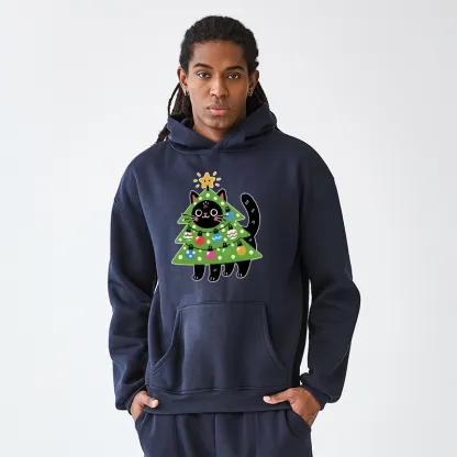 Tokyo-Tiger Christmas Tree Cat Aldult Fleece Hoodie
