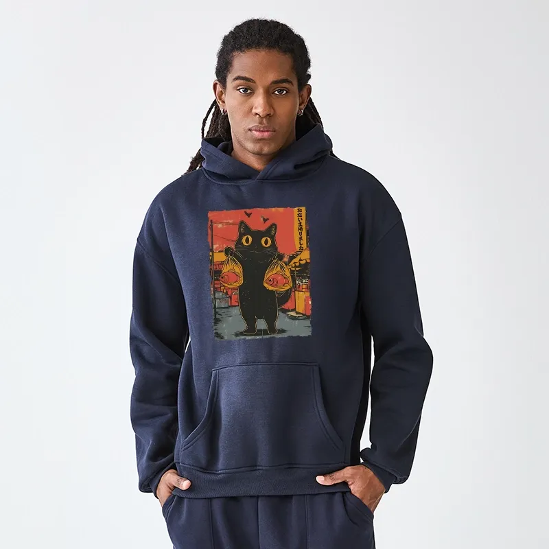 Tokyo-Tiger Cat Fishing Japanese Aldult Fleece Hoodie