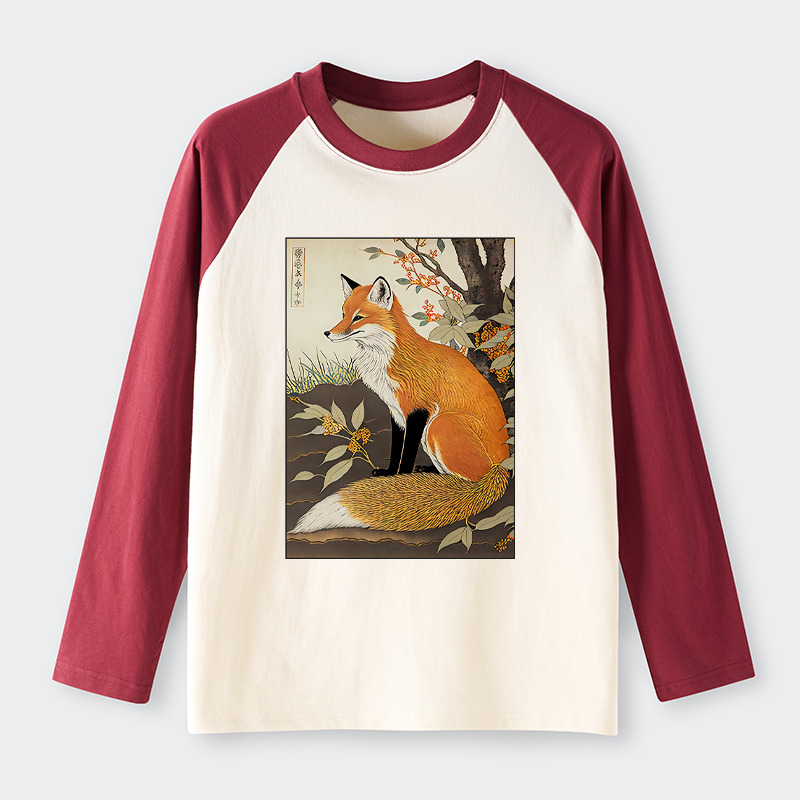 Tokyo-Tiger Ukiyo-e Fox Raglan Long Sleeve T-shirt