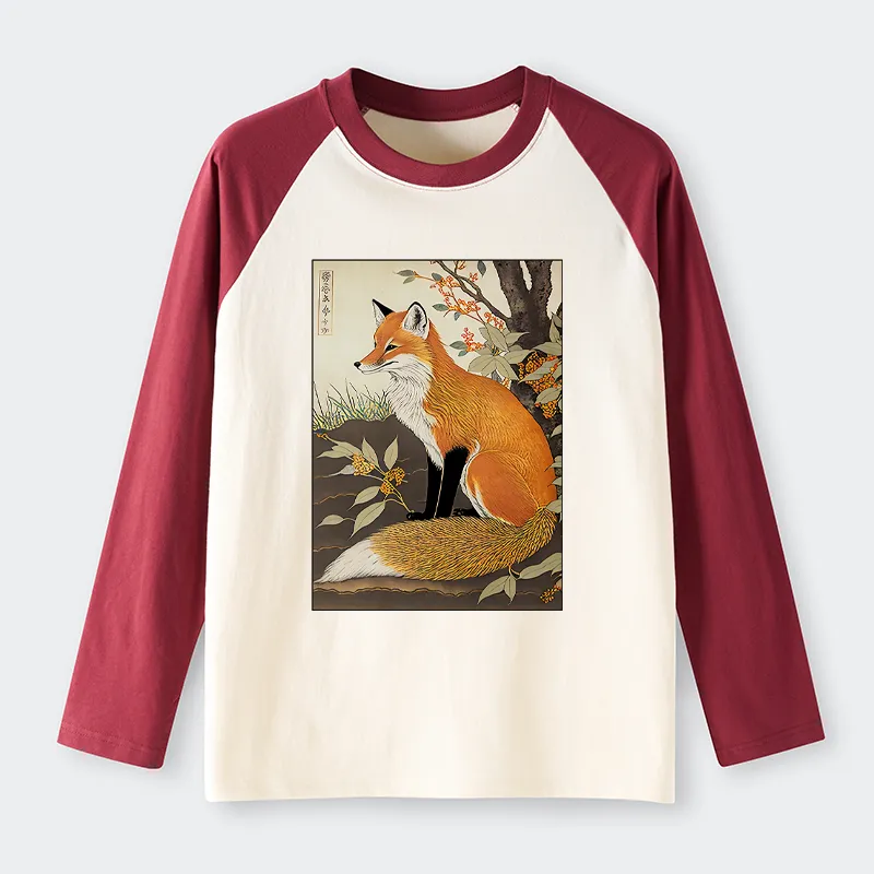Tokyo-Tiger Ukiyo-e Fox Raglan Long Sleeve T-shirt