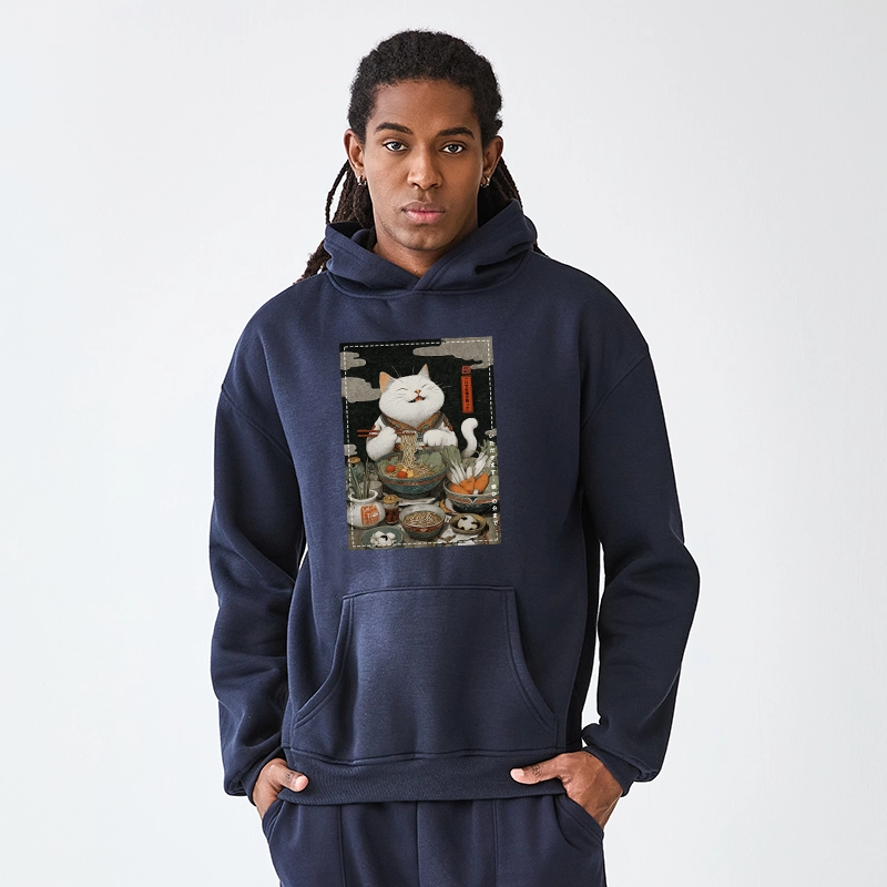 Tokyo-Tiger The Ramen-Loving Cat Aldult Fleece Hoodie