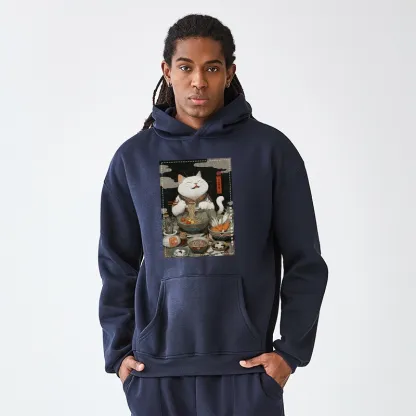 Tokyo-Tiger The Ramen-Loving Cat Aldult Fleece Hoodie