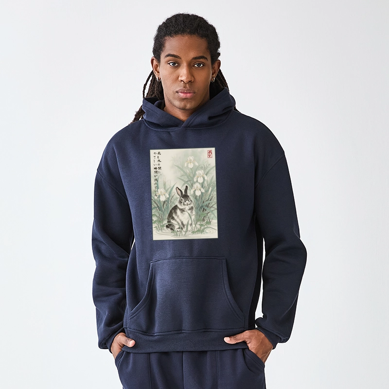 Tokyo-Tiger Little Rabbit Beneath the Blooming Irises Aldult Fleece Hoodie