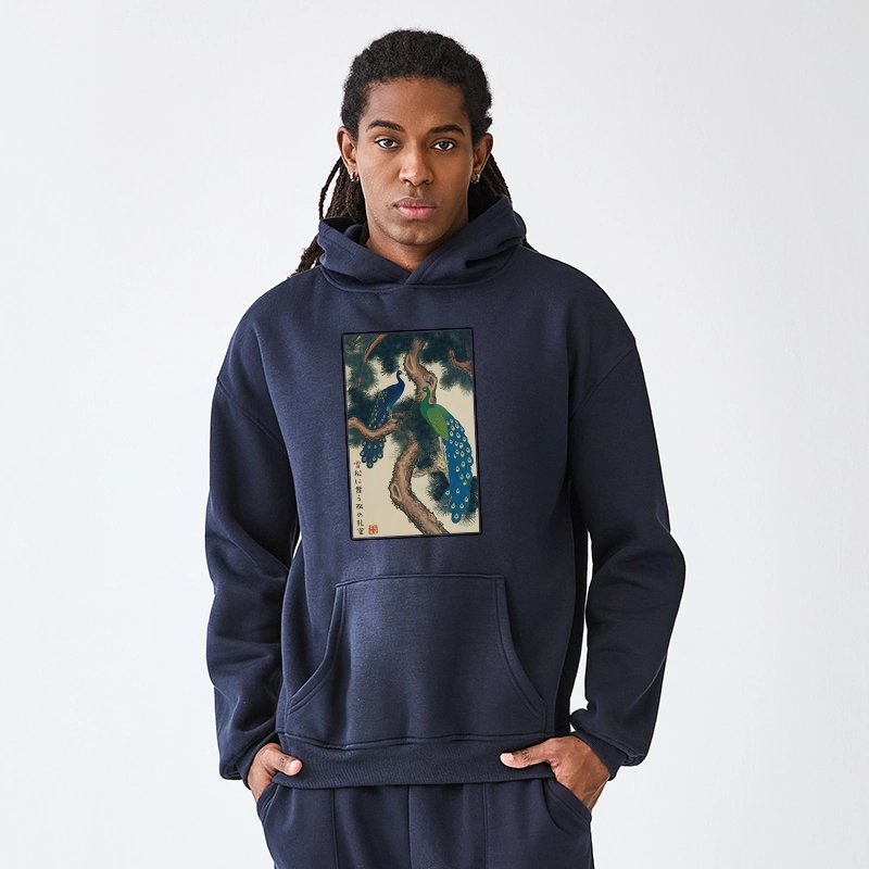 Tokyo-Tiger Peacocks in Snowy Pines Aldult Fleece Hoodie