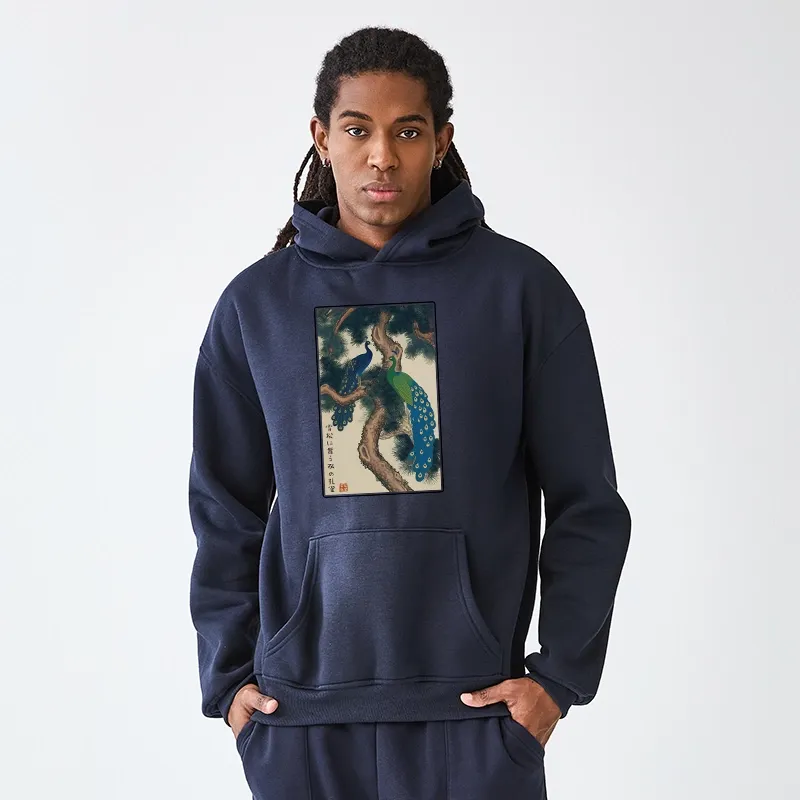 Tokyo-Tiger Peacocks in Snowy Pines Aldult Fleece Hoodie
